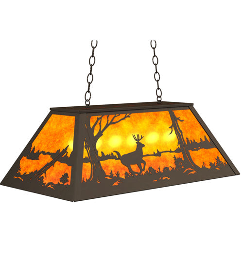 Meyda Lighting Deer at Lake 33" 6-Light Oil Rubbed Bronze Island Pendant Light With Amber Mica Shade Glass