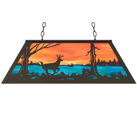 Meyda Lighting Deer at Lake 33" 6-Light Oil Rubbed Bronze Island Pendant Light With Orange & Blue Green Art Shade Glass