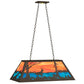 Meyda Lighting Deer at Lake 33" 6-Light Oil Rubbed Bronze Island Pendant Light With Orange & Blue Green Art Shade Glass