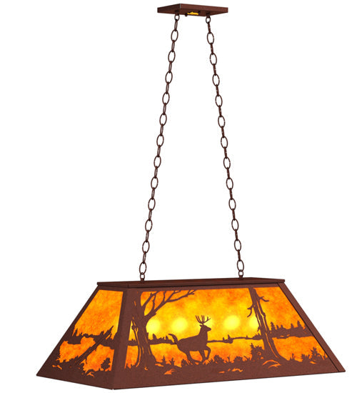 Meyda Lighting Deer at Lake 33" 6-Light Rust Island Pendant Light With Amber Mica Shade Glass