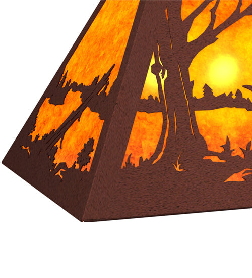 Meyda Lighting Deer at Lake 33" 6-Light Rust Island Pendant Light With Amber Mica Shade Glass