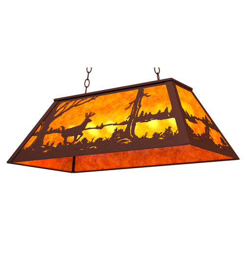 Meyda Lighting Deer at Lake 33" 6-Light Rust Island Pendant Light With Amber Mica Shade Glass