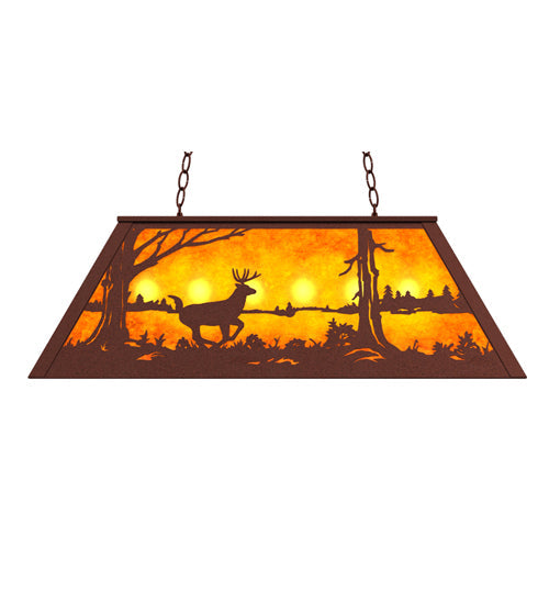 Meyda Lighting Deer at Lake 33" 6-Light Rust Island Pendant Light With Amber Mica Shade Glass