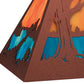 Meyda Lighting Deer at Lake 33" 6-Light Rust Island Pendant Light With Orange & Blue Green Art Shade Glass