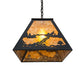 Meyda Lighting Deer at Lake 33" 6-Light Textured Black Island Pendant Light With Amber Mica Shade Glass
