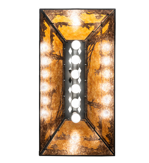 Meyda Lighting Deer at Lake 33" 6-Light Textured Black Island Pendant Light With Amber Mica Shade Glass