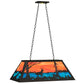 Meyda Lighting Deer at Lake 33" 6-Light Textured Black Island Pendant Light With Orange & Blue Green Art Shade Glass