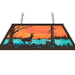 Meyda Lighting Deer at Lake 33" 6-Light Timeless Bronze Island Pendant Light With Orange & Blue Green Art Shade Glass