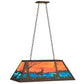 Meyda Lighting Deer at Lake 33" 6-Light Timeless Bronze Island Pendant Light With Orange & Blue Green Art Shade Glass