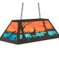 Meyda Lighting Deer at Lake 33" 6-Light Timeless Bronze Island Pendant Light With Orange & Blue Green Art Shade Glass