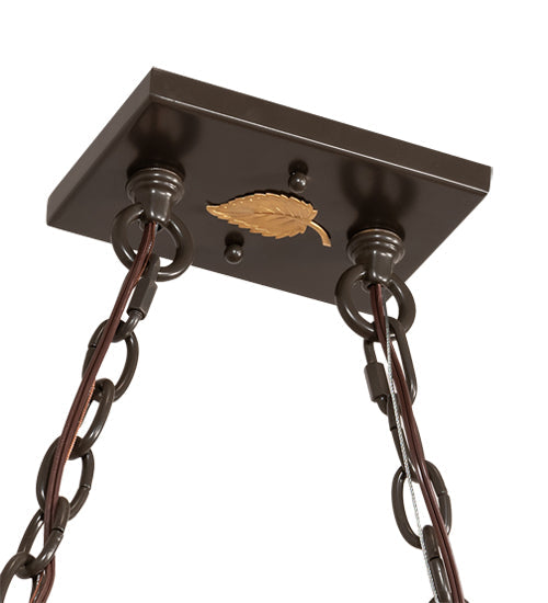 Meyda Lighting Deer at Lake 40" 6-Light Timeless Bronze Island Pendant Light With Orange Opal & Blue Green Shade Glass