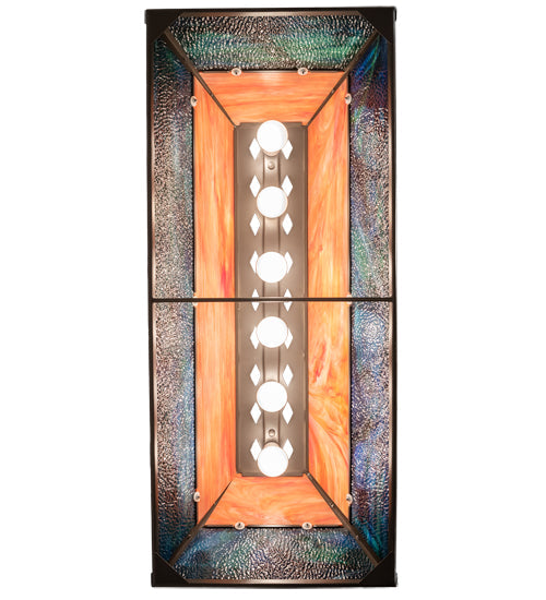 Meyda Lighting Deer at Lake 40" 6-Light Timeless Bronze Island Pendant Light With Orange Opal & Blue Green Shade Glass