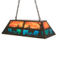 Meyda Lighting Deer at Lake 40" 6-Light Timeless Bronze Island Pendant Light With Orange Opal & Blue Green Shade Glass