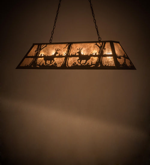 Meyda Lighting Deer at Lake 48" 6-Light Antique Copper Island Pendant Light With Silver Mica Shade Glass