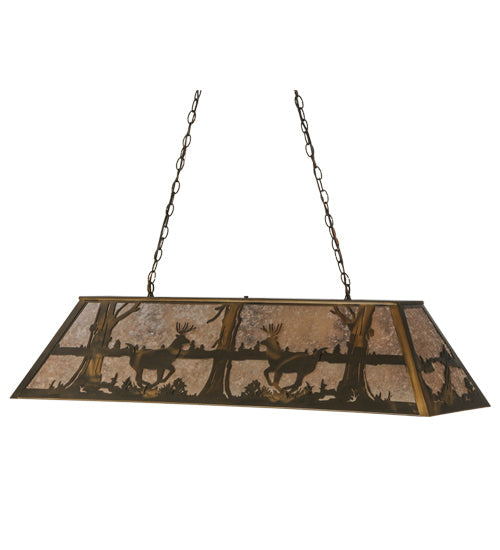 Meyda Lighting Deer at Lake 48" 6-Light Antique Copper Island Pendant Light With Silver Mica Shade Glass