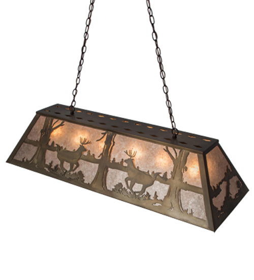 Meyda Lighting Deer at Lake 48" 6-Light Antique Copper Island Pendant Light With Silver Mica Shade Glass