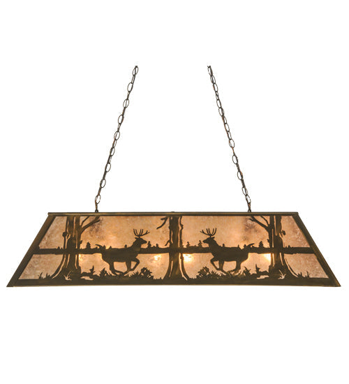 Meyda Lighting Deer at Lake 48" 6-Light Antique Copper Island Pendant Light With Silver Mica Shade Glass