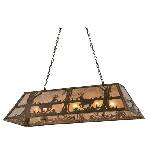Meyda Lighting Deer at Lake 48" 6-Light Antique Copper Island Pendant Light With Silver Mica Shade Glass