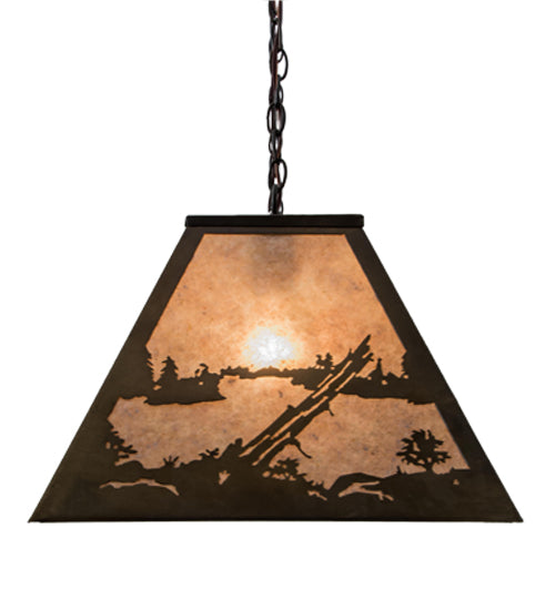 Meyda Lighting Deer at Lake 48" 6-Light Antique Copper Island Pendant Light With Silver Mica Shade Glass