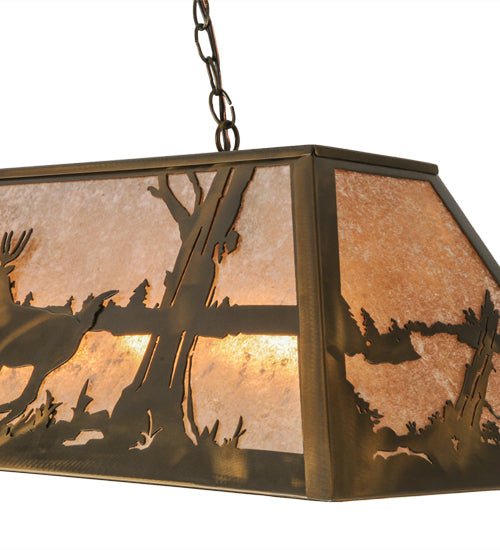 Meyda Lighting Deer at Lake 48" 6-Light Antique Copper Island Pendant Light With Silver Mica Shade Glass