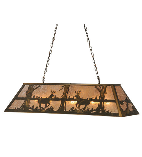 Meyda Lighting Deer at Lake 48" 6-Light Antique Copper Island Pendant Light With Silver Mica Shade Glass