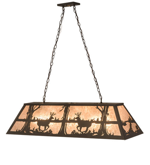 Meyda Lighting Deer at Lake 48" 6-Light Oil Rubbed Bronze Island Pendant Light With Silver Mica Shade Glass