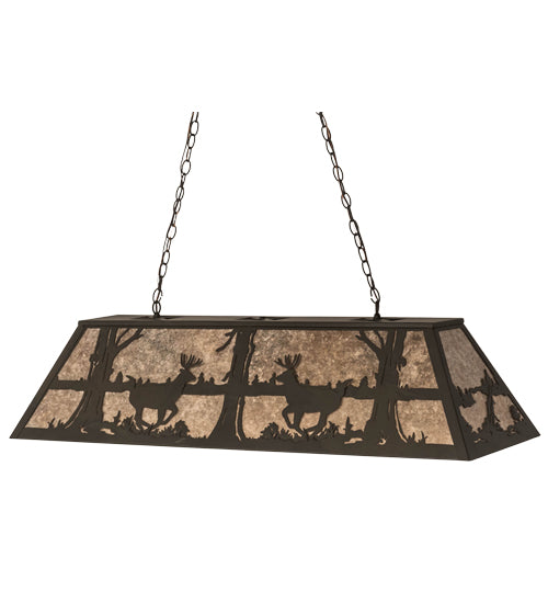 Meyda Lighting Deer at Lake 48" 6-Light Oil Rubbed Bronze Island Pendant Light With Silver Mica Shade Glass