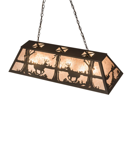 Meyda Lighting Deer at Lake 48" 6-Light Oil Rubbed Bronze Island Pendant Light With Silver Mica Shade Glass