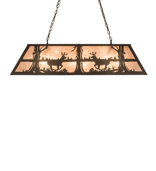 Meyda Lighting Deer at Lake 48" 6-Light Oil Rubbed Bronze Island Pendant Light With Silver Mica Shade Glass