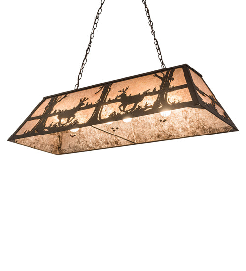 Meyda Lighting Deer at Lake 48" 6-Light Oil Rubbed Bronze Island Pendant Light With Silver Mica Shade Glass