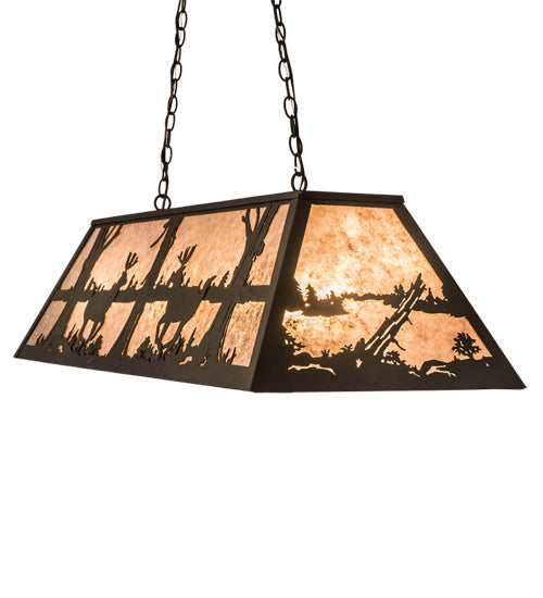 Meyda Lighting Deer at Lake 48" 6-Light Oil Rubbed Bronze Island Pendant Light With Silver Mica Shade Glass
