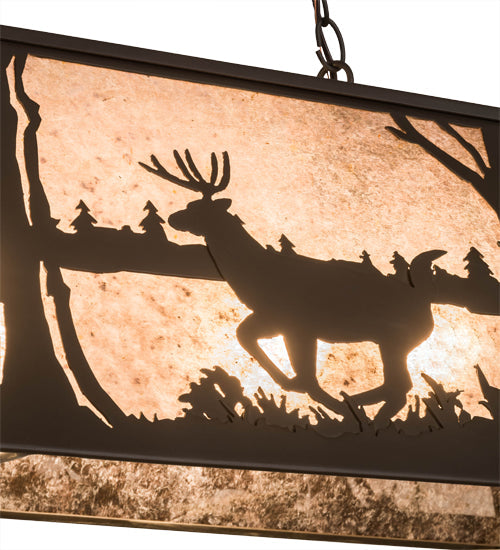 Meyda Lighting Deer at Lake 48" 6-Light Oil Rubbed Bronze Island Pendant Light With Silver Mica Shade Glass