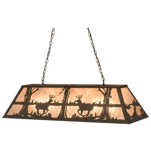 Meyda Lighting Deer at Lake 48" 6-Light Oil Rubbed Bronze Island Pendant Light With Silver Mica Shade Glass