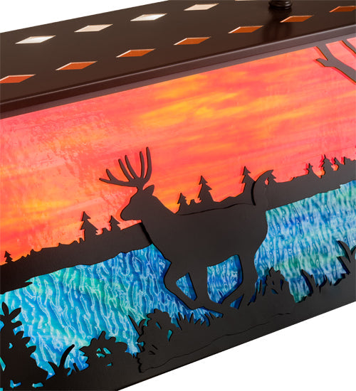 Meyda Lighting Deer at Lake 48" 6-Light Timeless Bronze Island Pendant Light With Orange & Blue Shade Glass