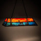 Meyda Lighting Deer at Lake 48" 6-Light Timeless Bronze Island Pendant Light With Orange & Blue Shade Glass