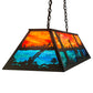Meyda Lighting Deer at Lake 48" 6-Light Timeless Bronze Island Pendant Light With Orange & Blue Shade Glass