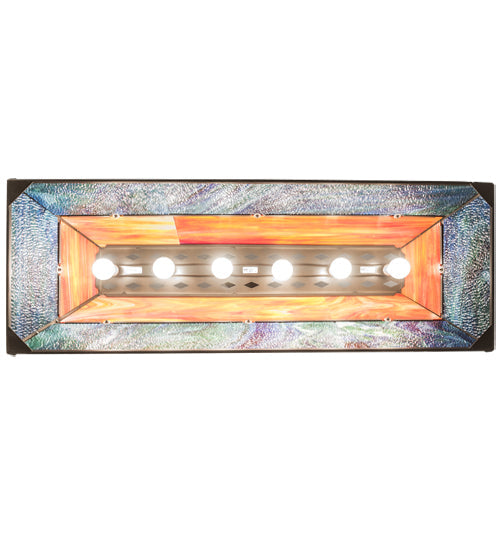 Meyda Lighting Deer at Lake 48" 6-Light Timeless Bronze Island Pendant Light With Orange & Blue Shade Glass