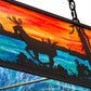 Meyda Lighting Deer at Lake 48" 6-Light Timeless Bronze Island Pendant Light With Orange & Blue Shade Glass