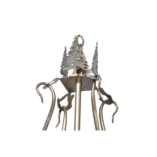 Meyda Lighting Deer at Lake 51" 5-Light Antique Copper Inverted Pendant Light With Silver Mica Shade Glass
