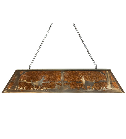 Meyda Lighting Deer at Lake 60" 9-Light Antique Copper Island Pendant Light With Amber Mica Shade Glass