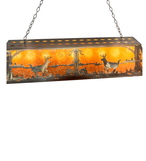 Meyda Lighting Deer at Lake 60" 9-Light Antique Copper Island Pendant Light With Amber Mica Shade Glass