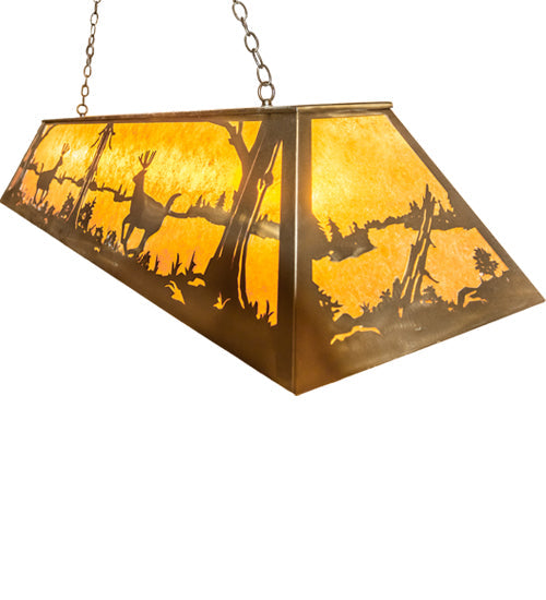 Meyda Lighting Deer at Lake 60" 9-Light Antique Copper Island Pendant Light With Amber Mica Shade Glass