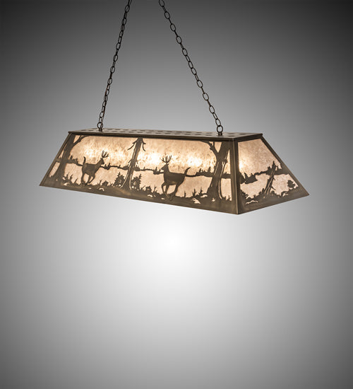 Meyda Lighting Deer at Lake 60" 9-Light Antique Copper Island Pendant Light With Silver Mica Shade Glass