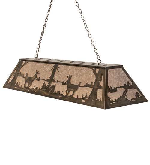 Meyda Lighting Deer at Lake 60" 9-Light Antique Copper Island Pendant Light With Silver Mica Shade Glass