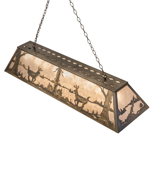 Meyda Lighting Deer at Lake 60" 9-Light Antique Copper Island Pendant Light With Silver Mica Shade Glass