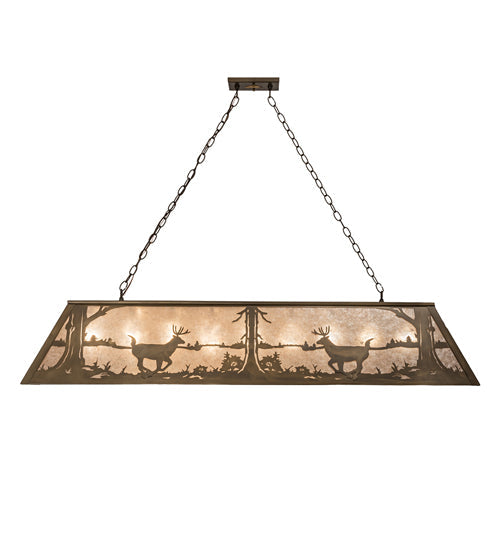 Meyda Lighting Deer at Lake 60" 9-Light Antique Copper Island Pendant Light With Silver Mica Shade Glass