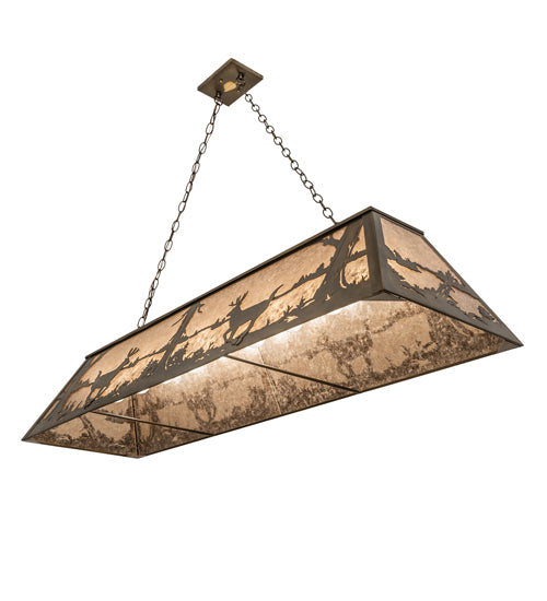 Meyda Lighting Deer at Lake 60" 9-Light Antique Copper Island Pendant Light With Silver Mica Shade Glass