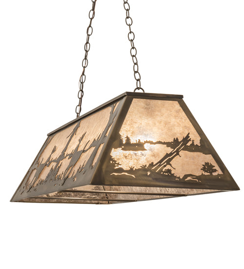 Meyda Lighting Deer at Lake 60" 9-Light Antique Copper Island Pendant Light With Silver Mica Shade Glass