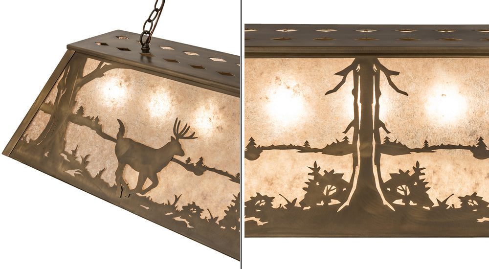 Meyda Lighting Deer at Lake 60" 9-Light Antique Copper Island Pendant Light With Silver Mica Shade Glass