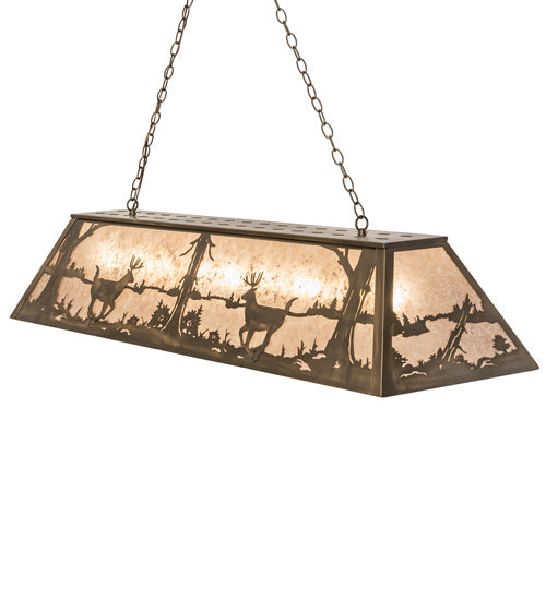 Meyda Lighting Deer at Lake 60" 9-Light Antique Copper Island Pendant Light With Silver Mica Shade Glass